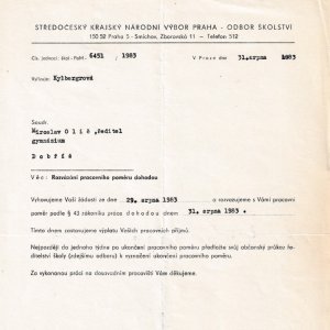 M. Olič opouští funkci ředitele Gymnázia Dobříš (1983)