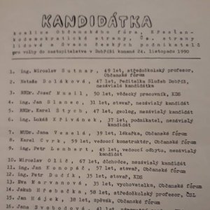 Kandidátní listina Občanského fóra do komunálních voleb na Dobříši (1990)